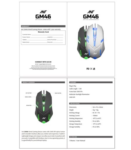 Ant GM46 2400DPI RGB Wired Gaming Mouse – Black - Image 3